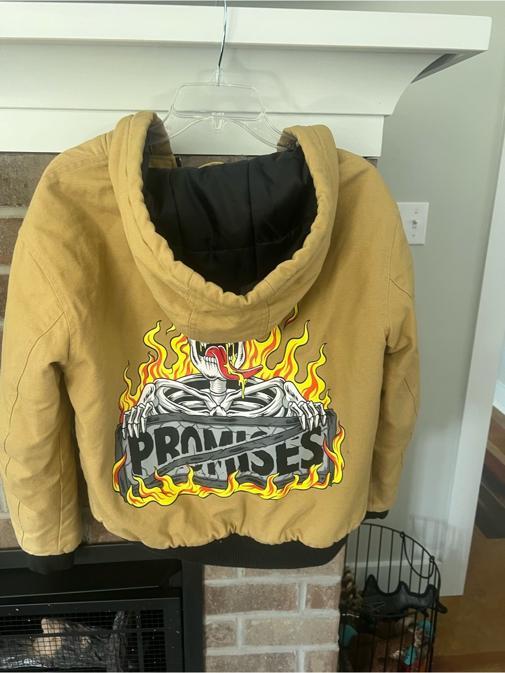 Broken Promises Men's Hooded Tan Puffer Jacket - Picture 3 of 4